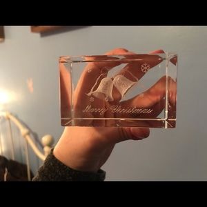 Merry Christmas etched Crystal Glass with Bells